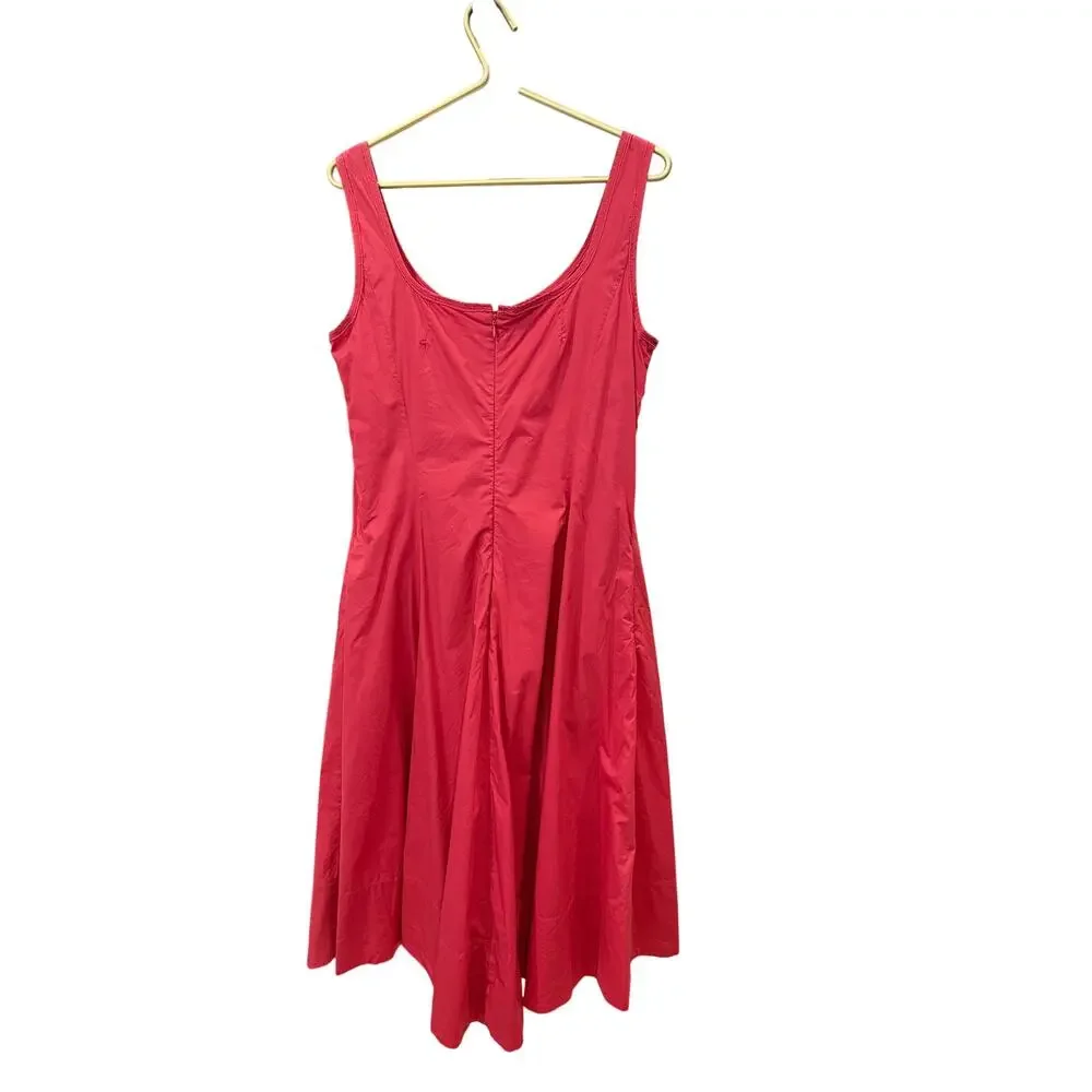 TALBOTS Pink Cotton Fit Flare Midi Dress 12 Sleeveless Pockets A-Line EUC